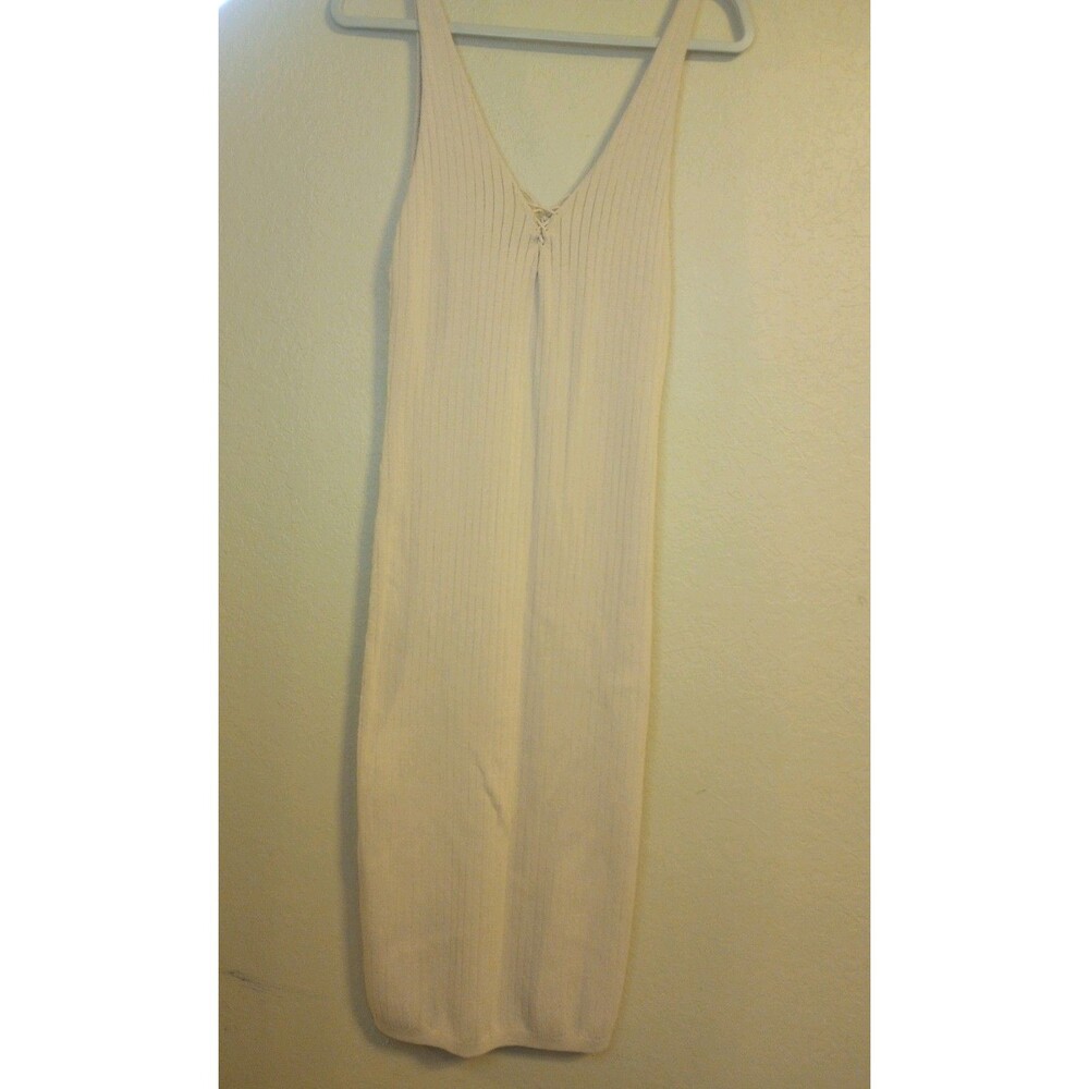Love Stitch Women's Sleeveless Large Ribbed Knit Dress Beige Size Large